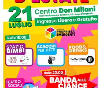 Aspra: “Festa D’Estate” al Centro Don Milani – Domenica 21 luglio 2024 alle ore 18:00