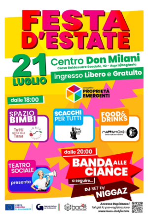 Aspra: “Festa D’Estate” al Centro Don Milani – Domenica 21 luglio 2024 alle ore 18:00