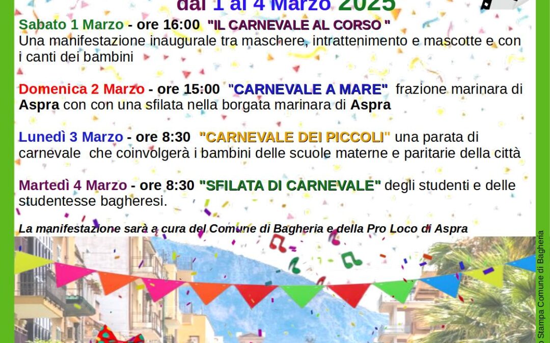 Il Carnevale 2025: “Si colora di Cinema” – Dal 1 al 4 marzo 2025